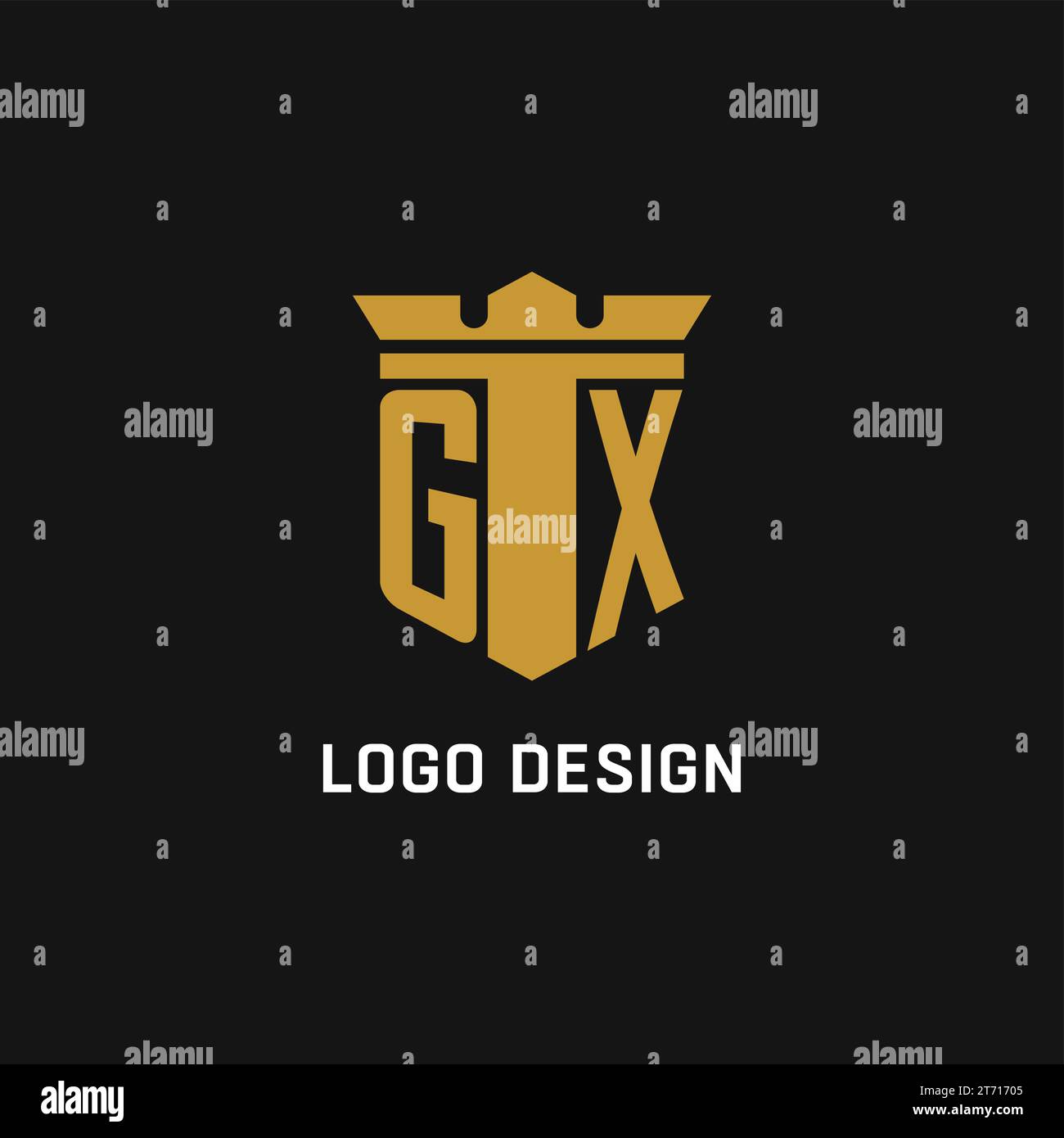 GX initial logo with shield and crown style design ideas Stock Vector