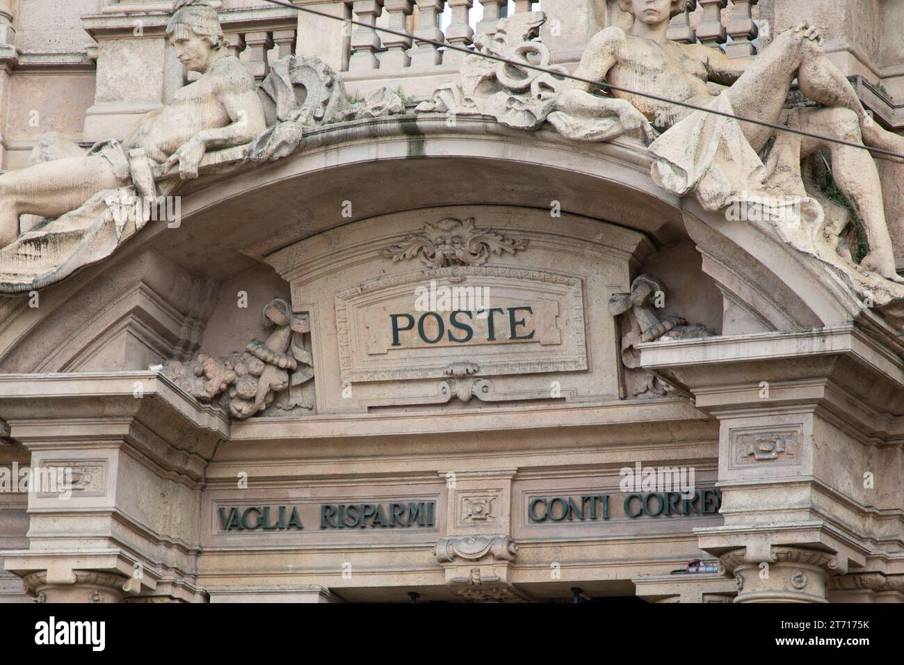 Milan , Italy 08 17 2023 poste italiane historic entrance in milan