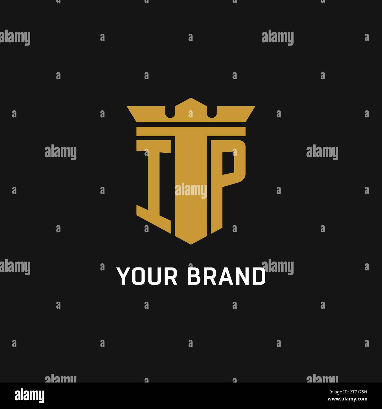 IP initial logo with shield and crown style design ideas Stock Vector