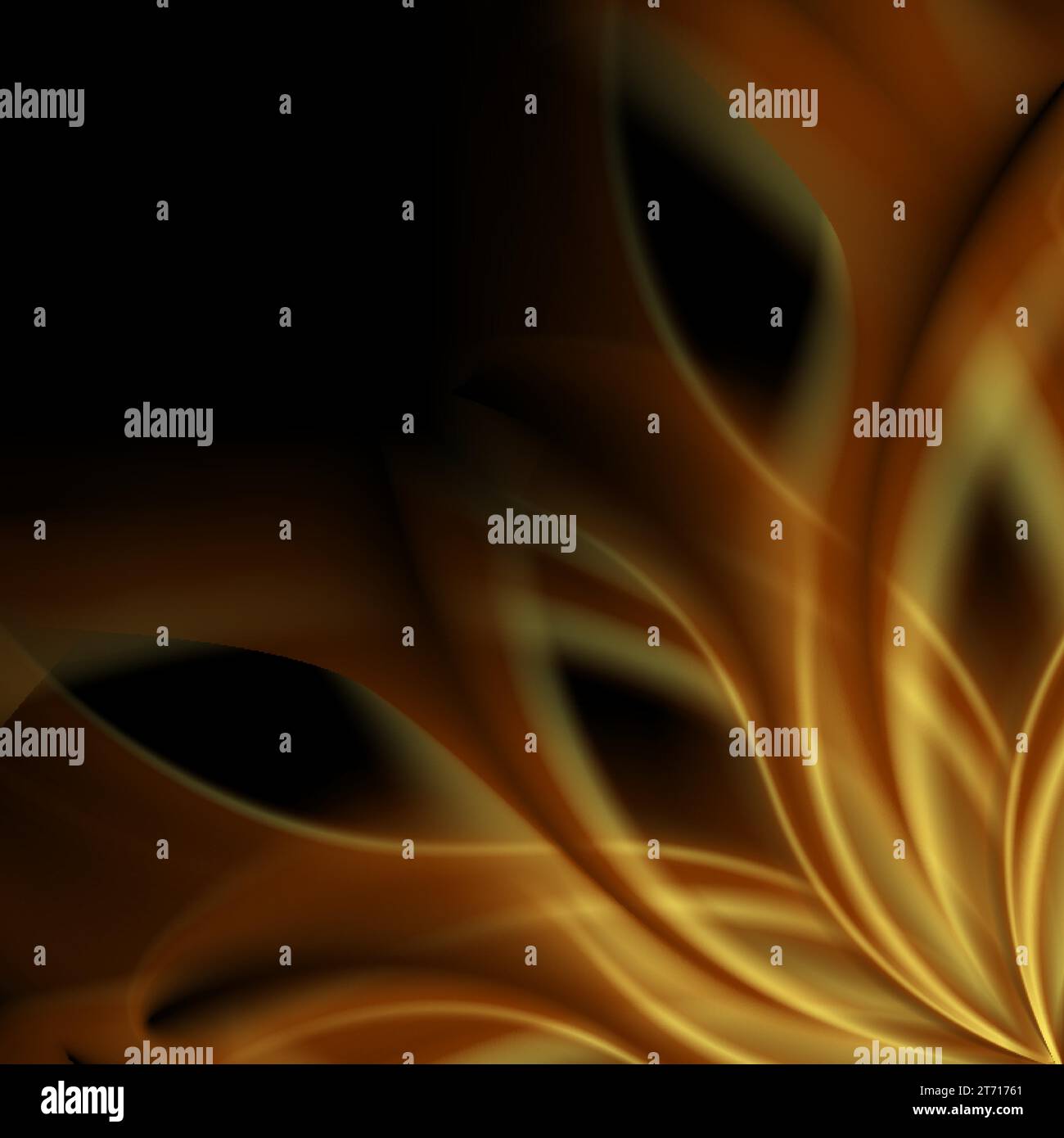 Golden smooth abstract waves on black background. Vector graphic design Stock Vector