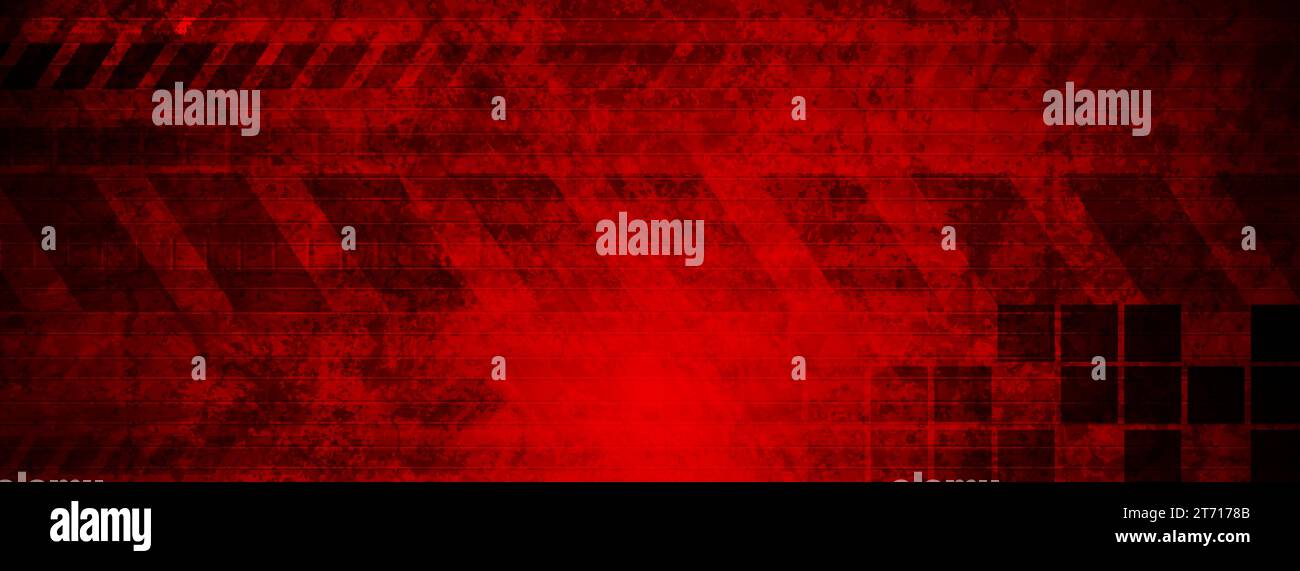 Dark red abstract geometric technology grunge banner. Vector background Stock Vector