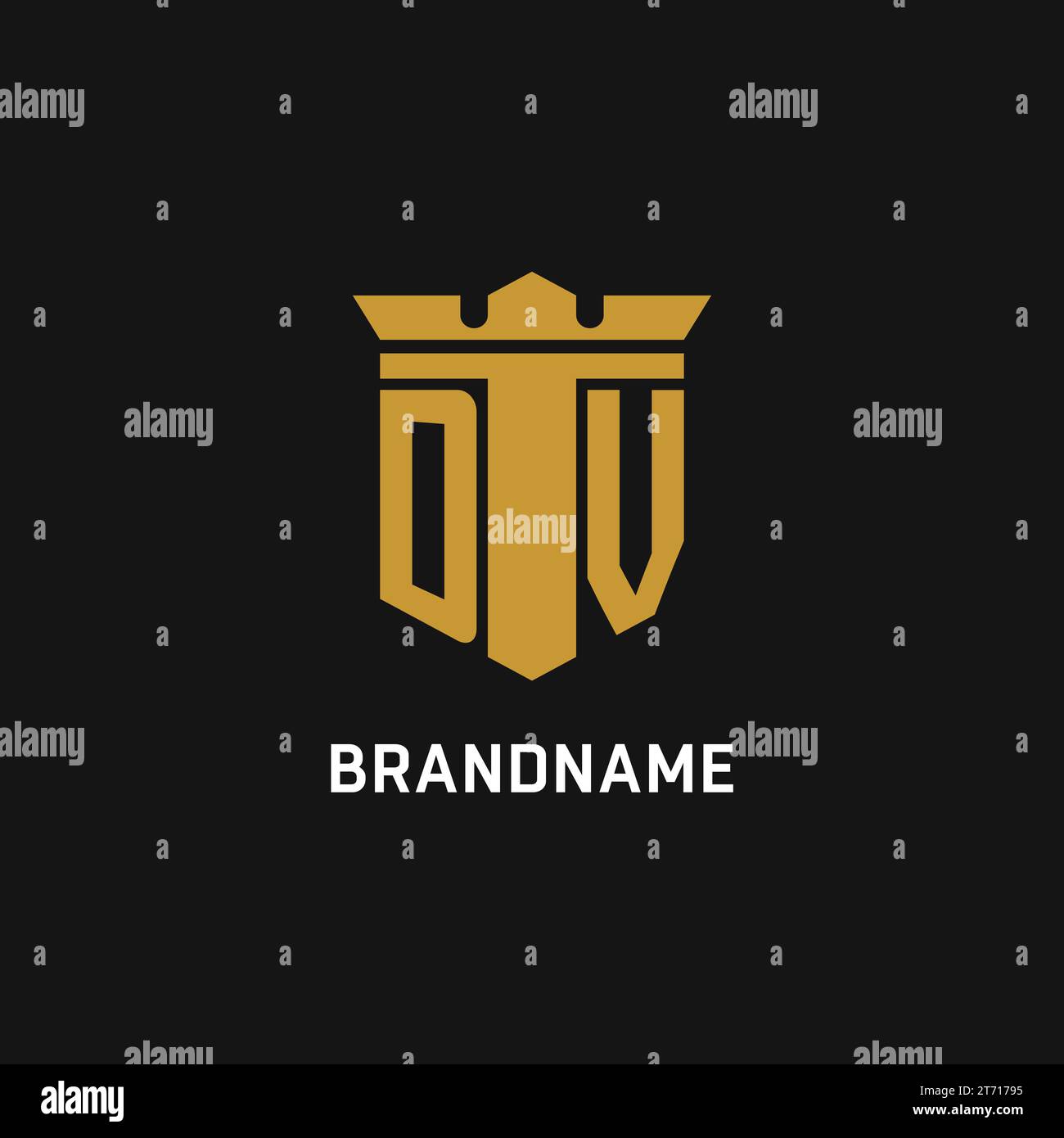 DV initial logo with shield and crown style design ideas Stock Vector