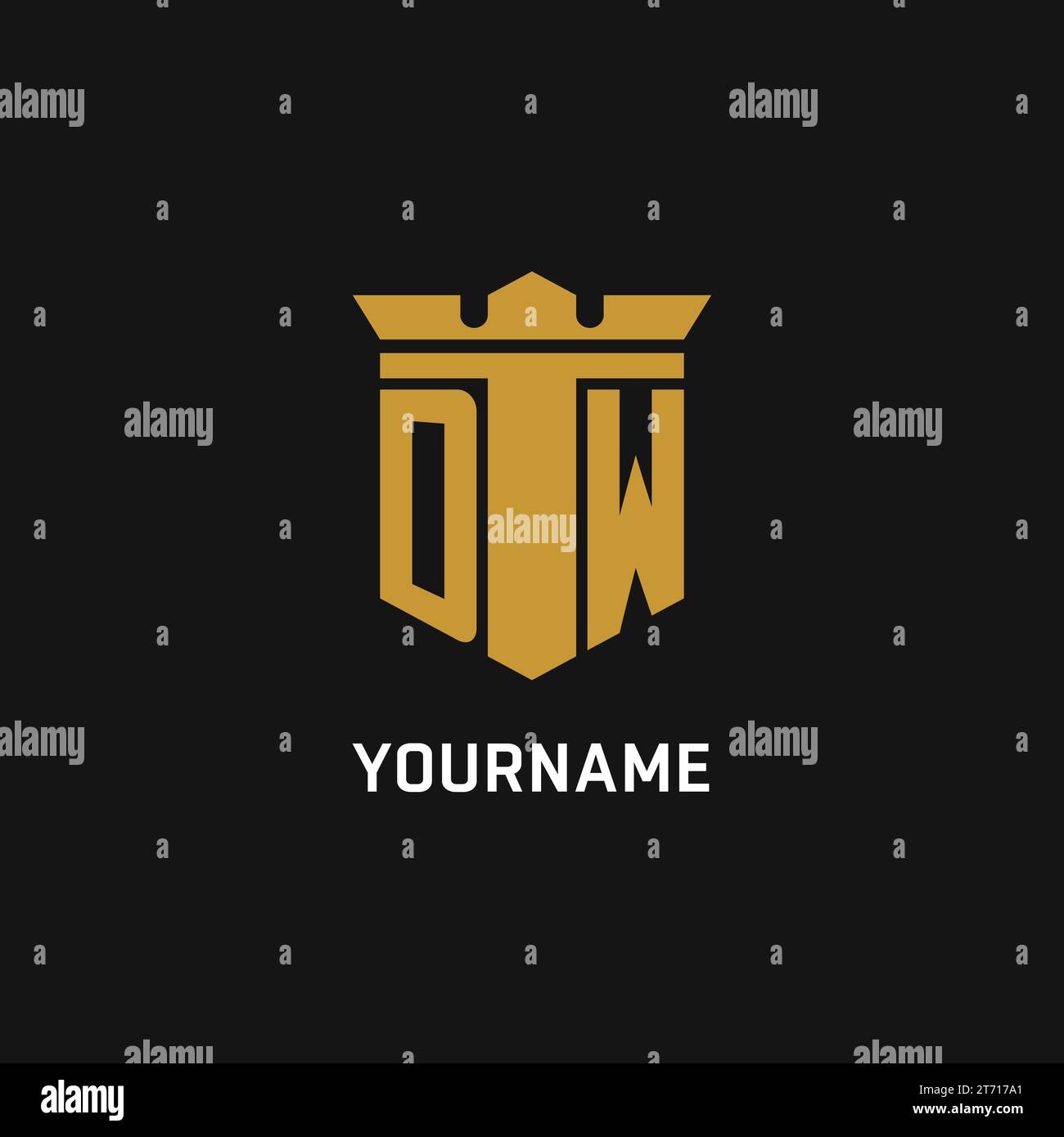 DW initial logo with shield and crown style design ideas Stock Vector
