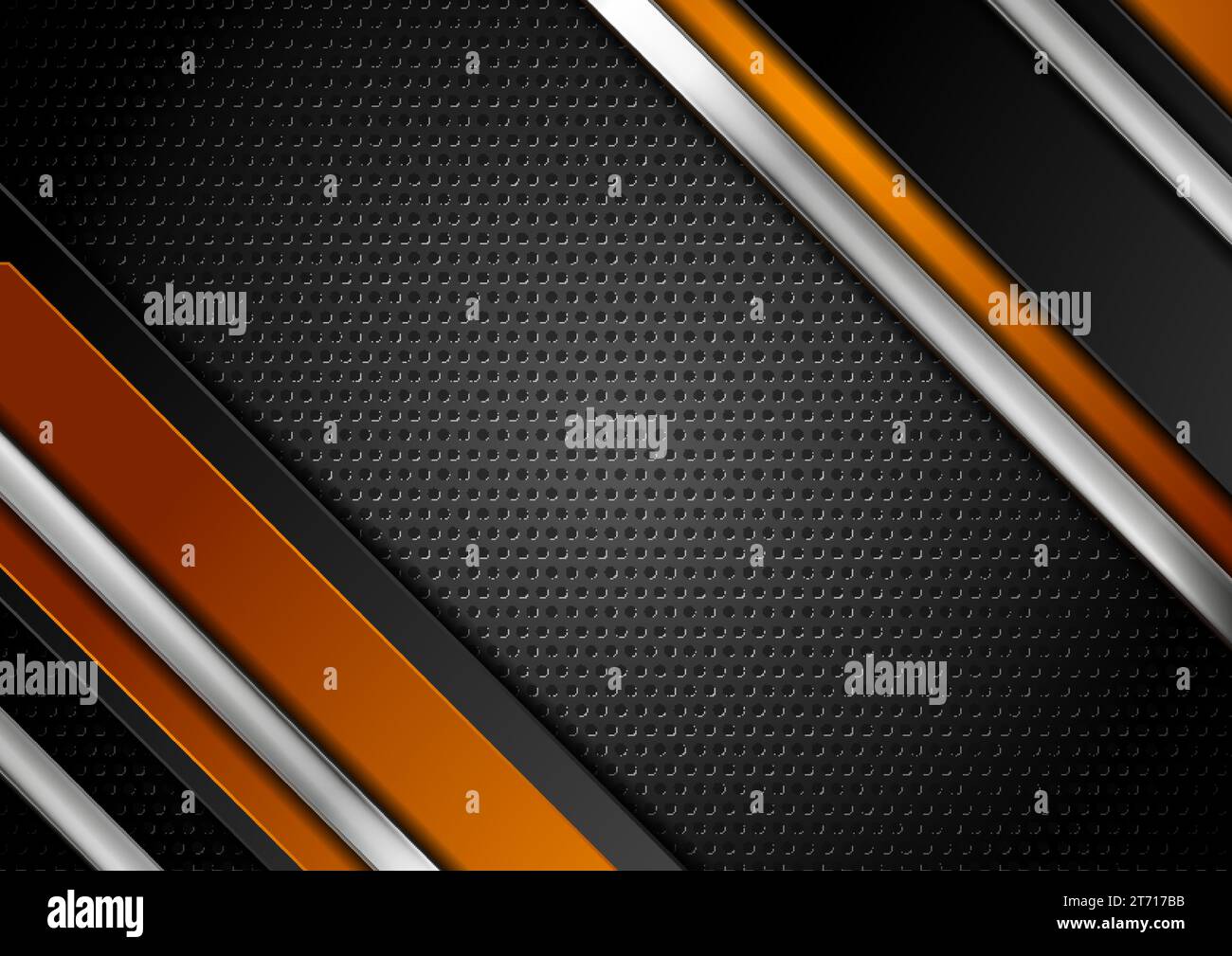 Technology orange and black abstract background with metallic stripes ...