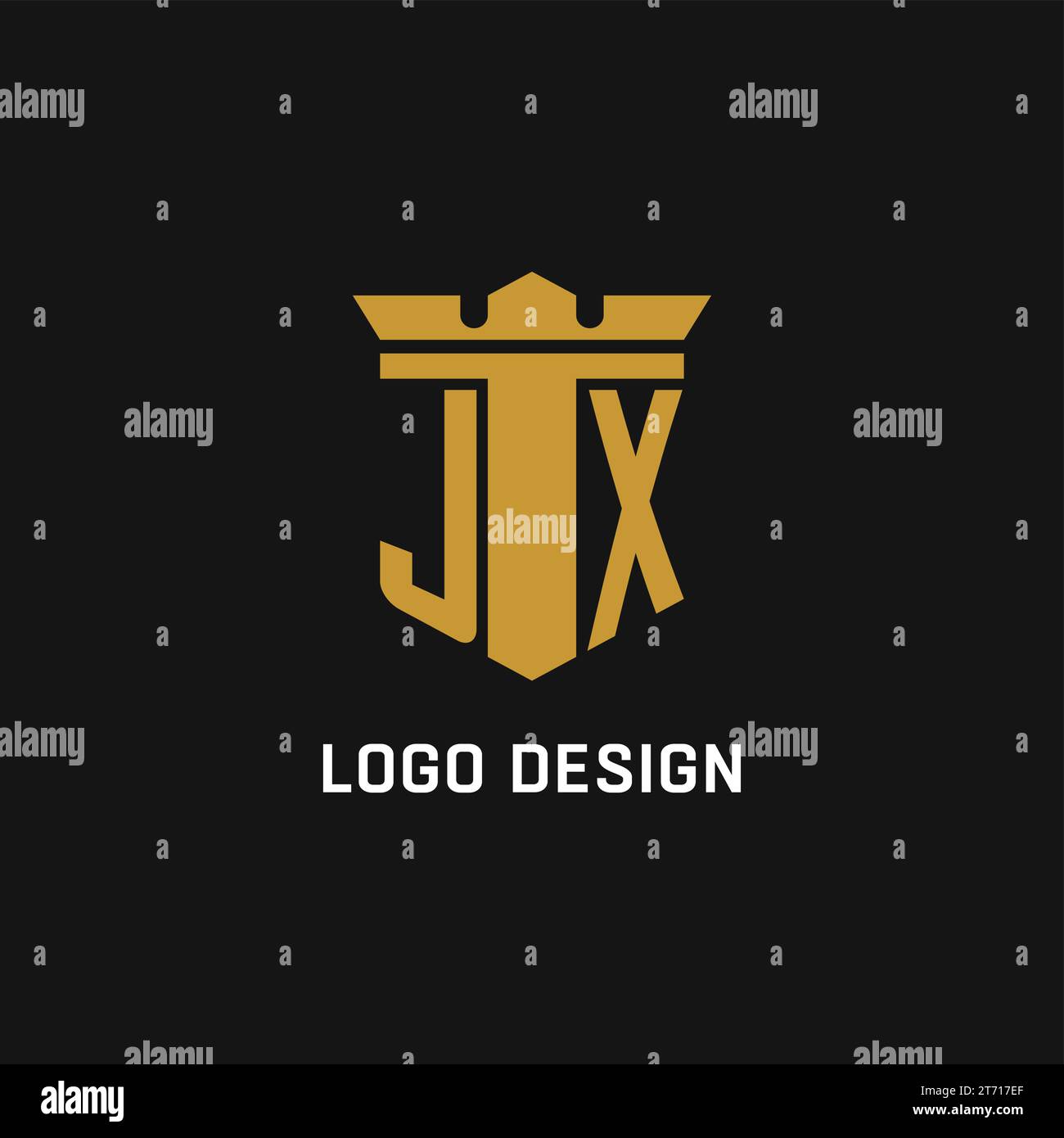 JX initial logo with shield and crown style design ideas Stock Vector