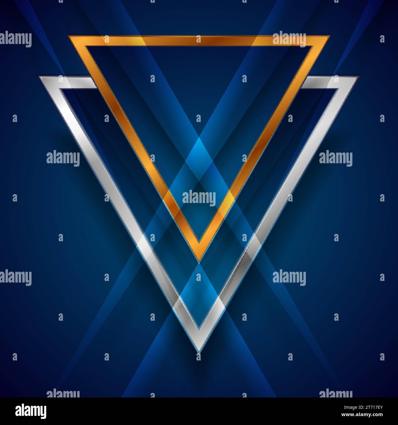Golden and silver glossy triangles abstract technology background. Vector design Stock Vector