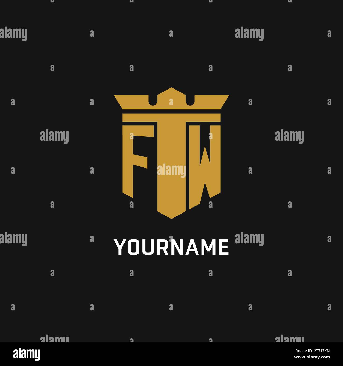 FW initial logo with shield and crown style design ideas Stock Vector