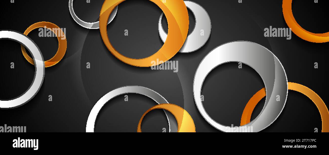 Golden and silver glossy circles abstract technology background. Vector design Stock Vector