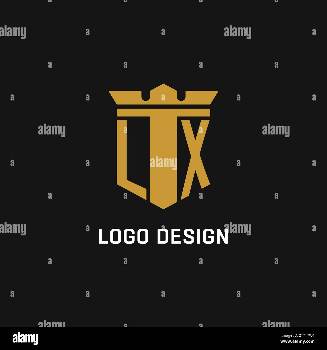 LX initial logo with shield and crown style design ideas Stock Vector