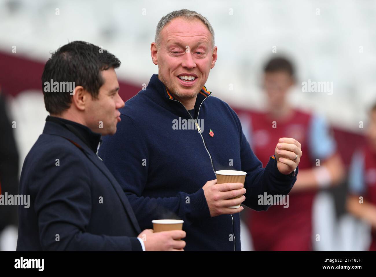 London, UK. 12th November 2023. Steve Cooper, Nottingham Forest head coach  and Nottingham Forest sporting director, Ross Wilson during the Premier League match between West Ham United and Nottingham Forest at the London Stadium, Stratford on Sunday 12th November 2023. (Photo: Jon Hobley | MI News) Credit: MI News & Sport /Alamy Live News Stock Photo