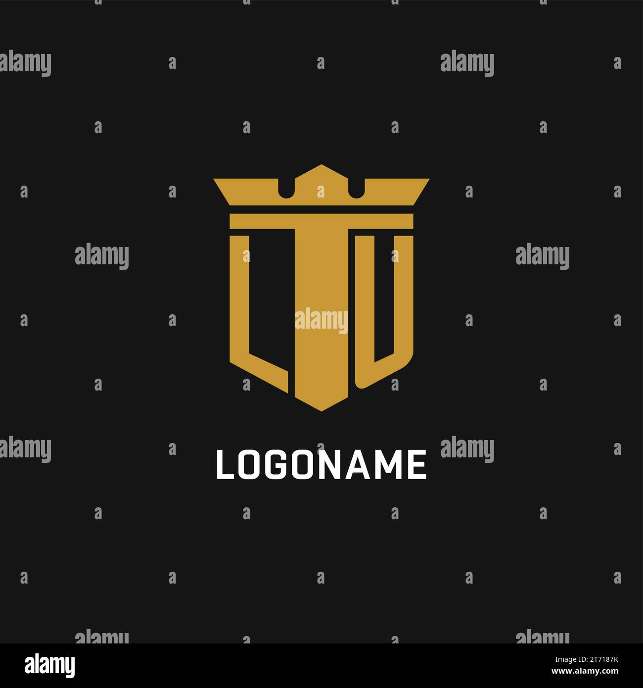 LU initial logo with shield and crown style design ideas Stock Vector