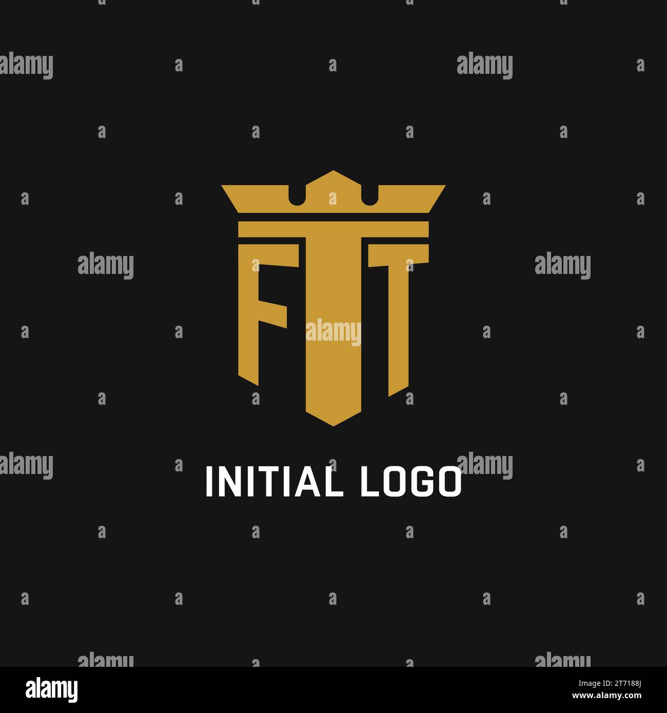 FT initial logo with shield and crown style design ideas Stock Vector