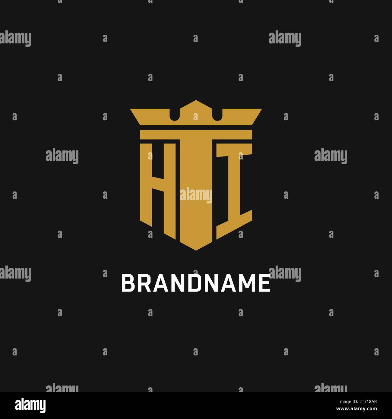 HI initial logo with shield and crown style design ideas Stock Vector