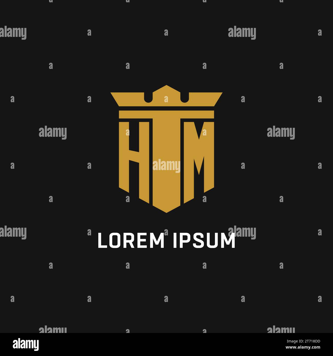 HM initial logo with shield and crown style design ideas Stock Vector