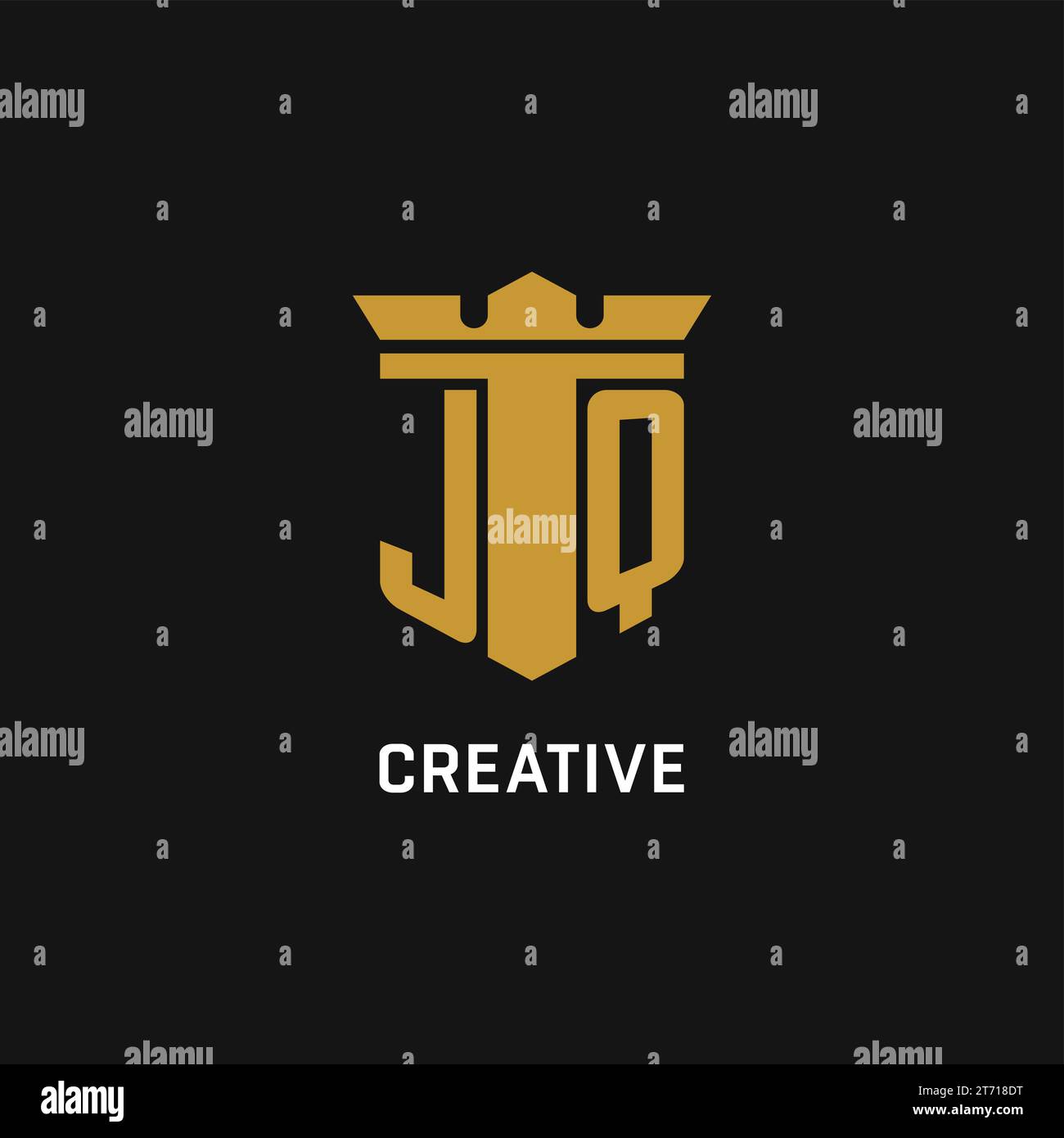 JQ initial logo with shield and crown style design ideas Stock Vector