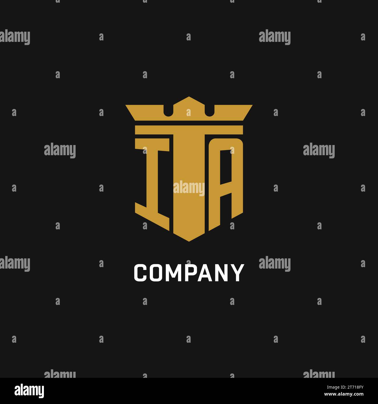 IA initial logo with shield and crown style design ideas Stock Vector