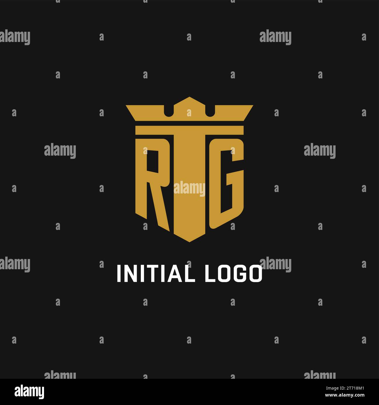 RG initial logo with shield and crown style design ideas Stock Vector