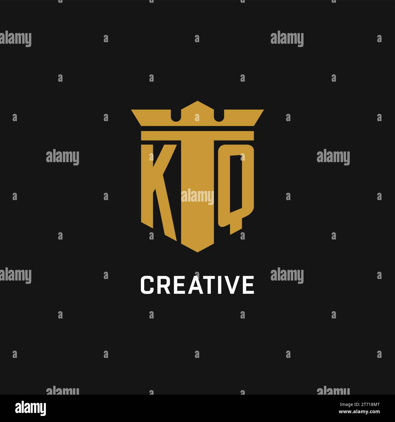 KQ initial logo with shield and crown style design ideas Stock Vector