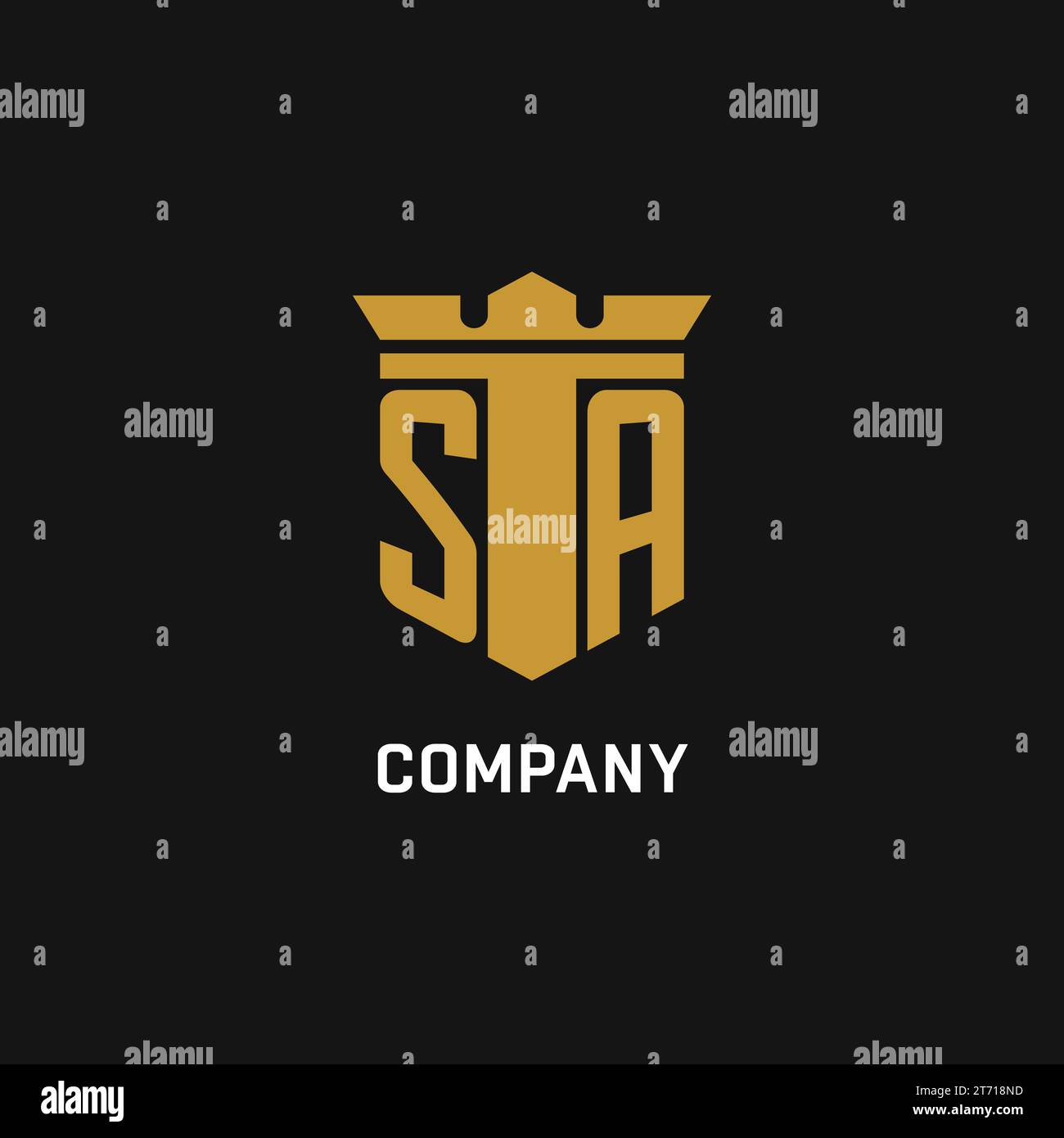 SA initial logo with shield and crown style design ideas Stock Vector