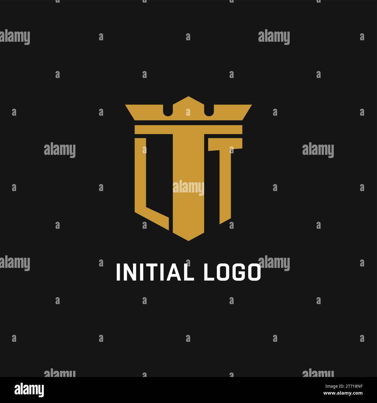 LT initial logo with shield and crown style design ideas Stock Vector