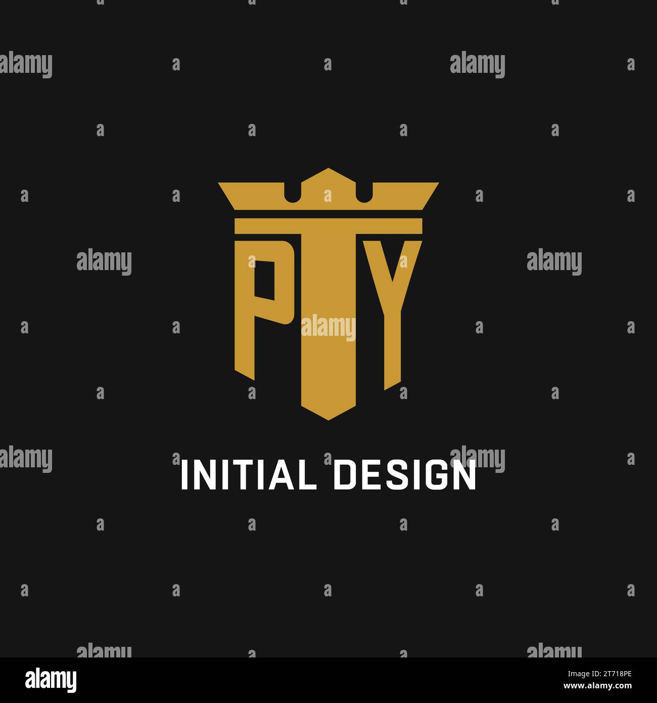 PY initial logo with shield and crown style design ideas Stock Vector