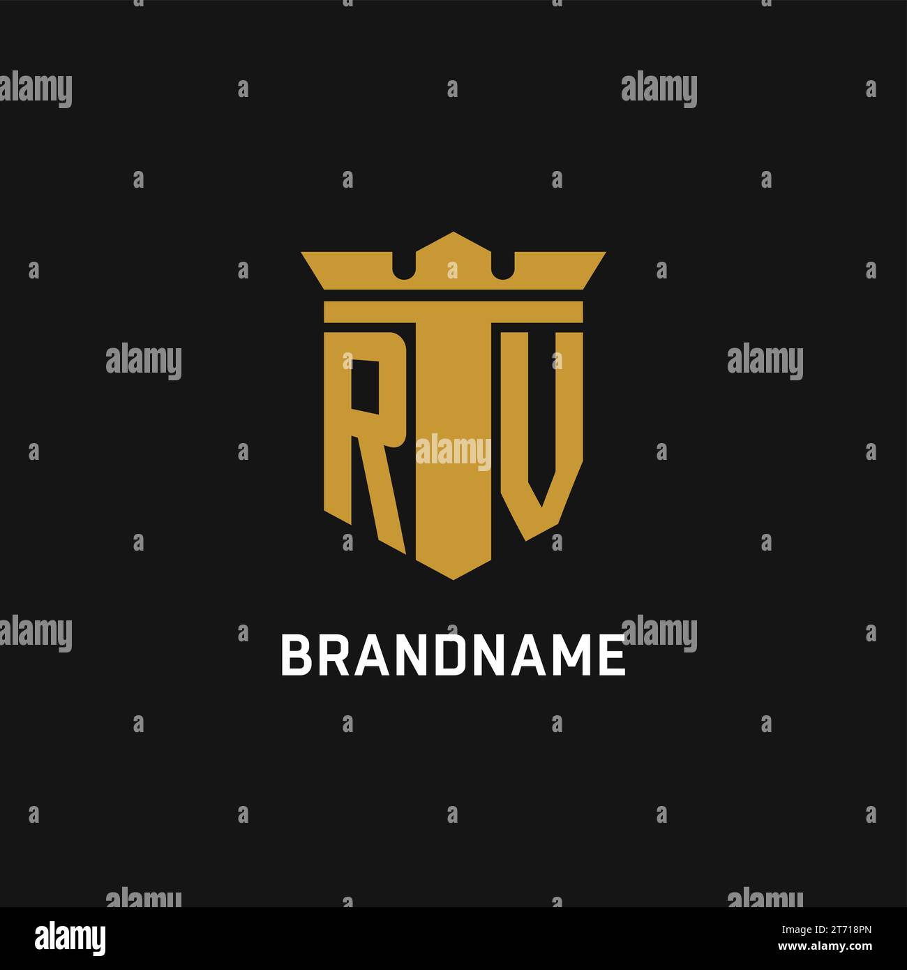 RV initial logo with shield and crown style design ideas Stock Vector