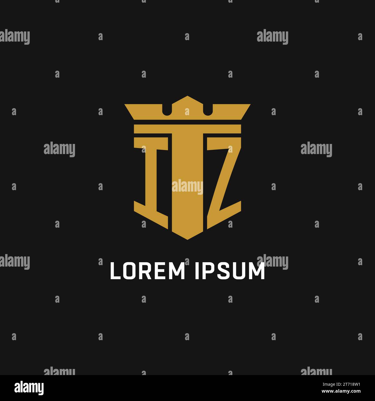 IZ initial logo with shield and crown style design ideas Stock Vector