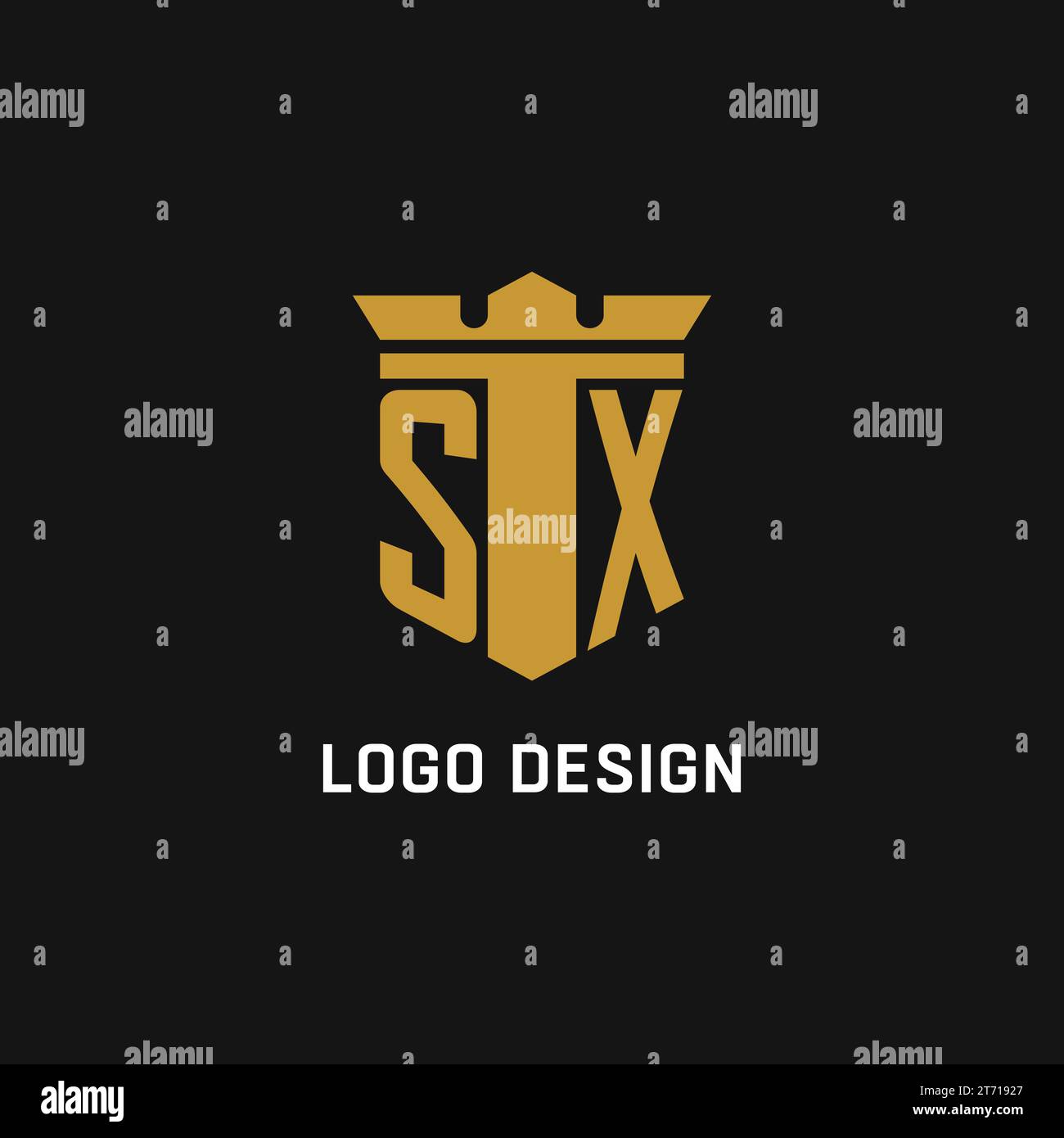 SX initial logo with shield and crown style design ideas Stock Vector