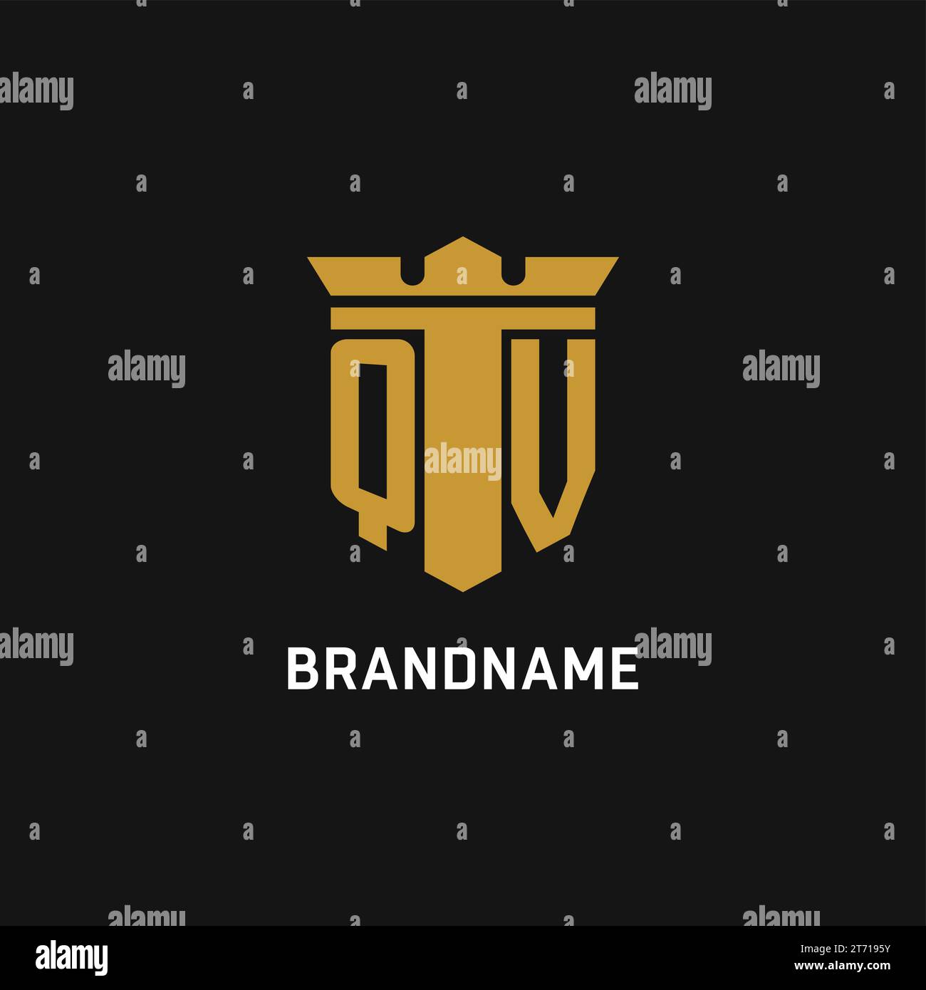 QV initial logo with shield and crown style design ideas Stock Vector