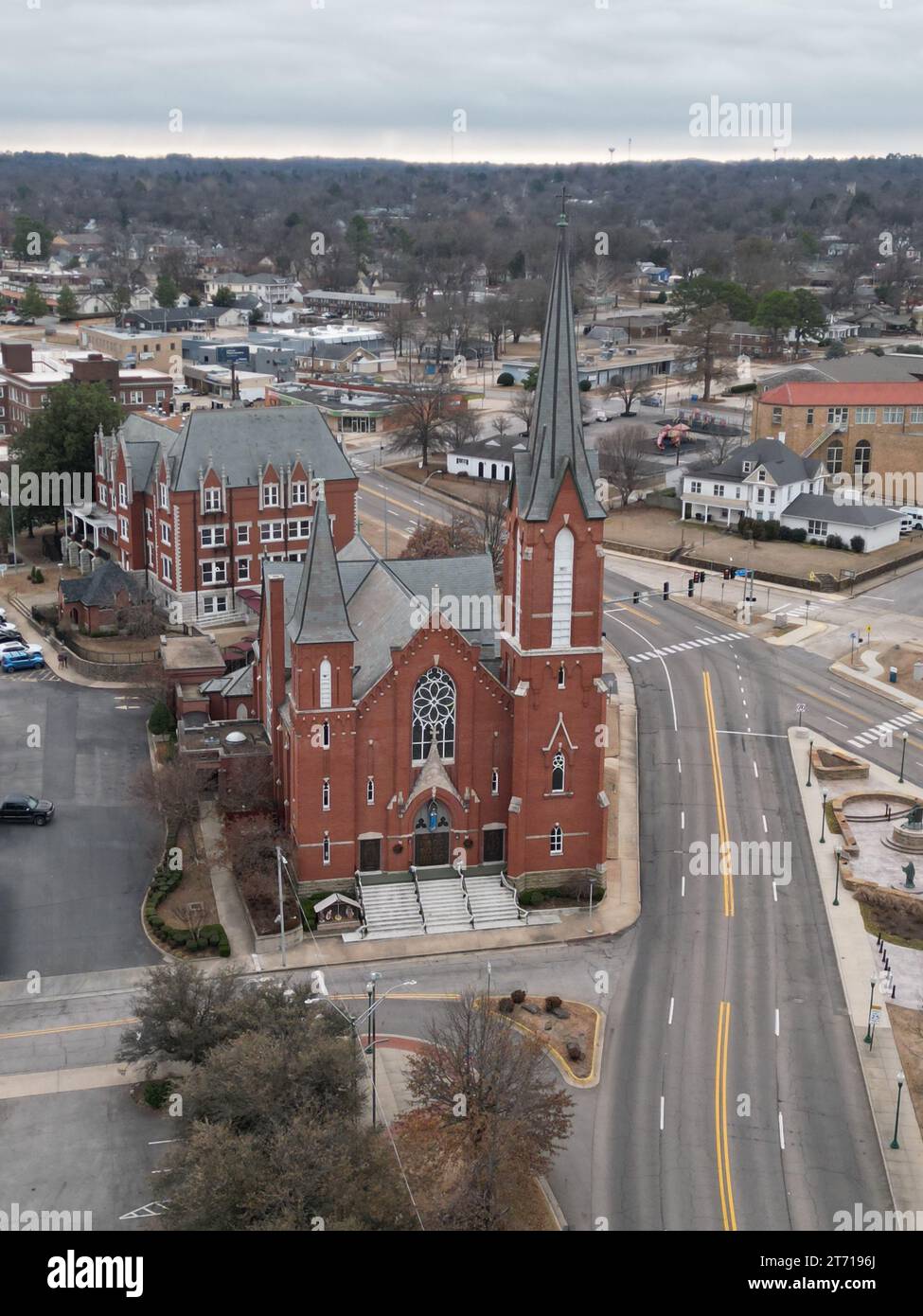 An aerial view of Immaculate Conception Catholic Church in Downtown