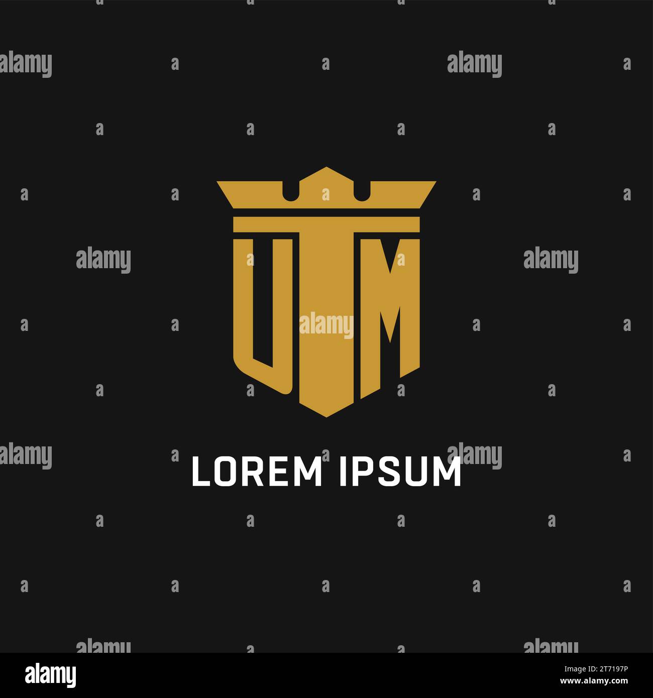 UM initial logo with shield and crown style design ideas Stock Vector
