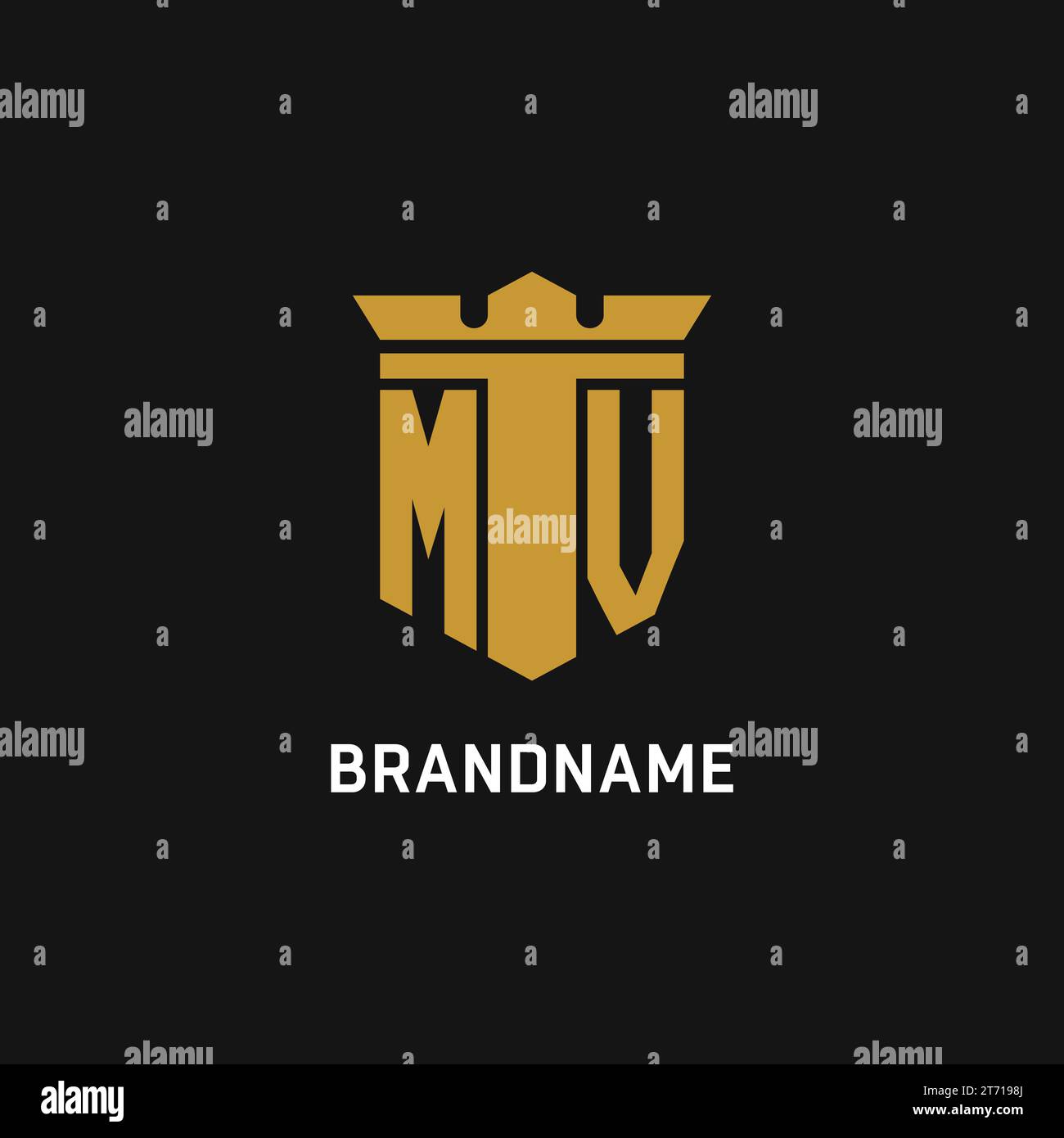 MV initial logo with shield and crown style design ideas Stock Vector