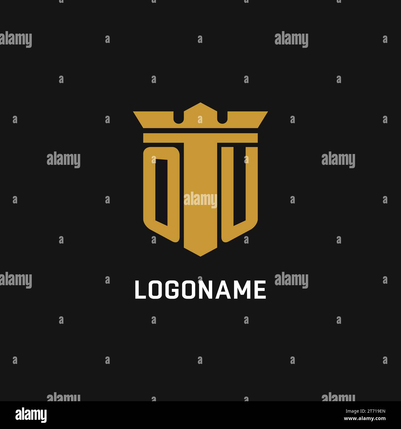 OU initial logo with shield and crown style design ideas Stock Vector