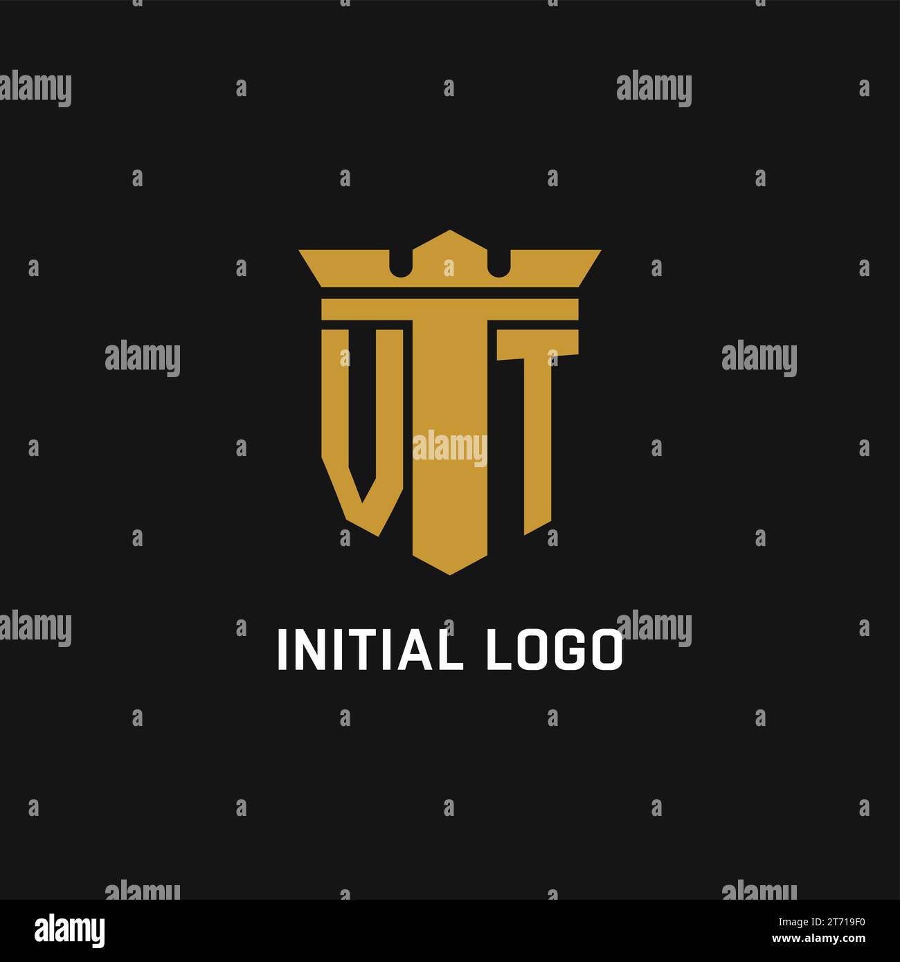 VT initial logo with shield and crown style design ideas Stock Vector