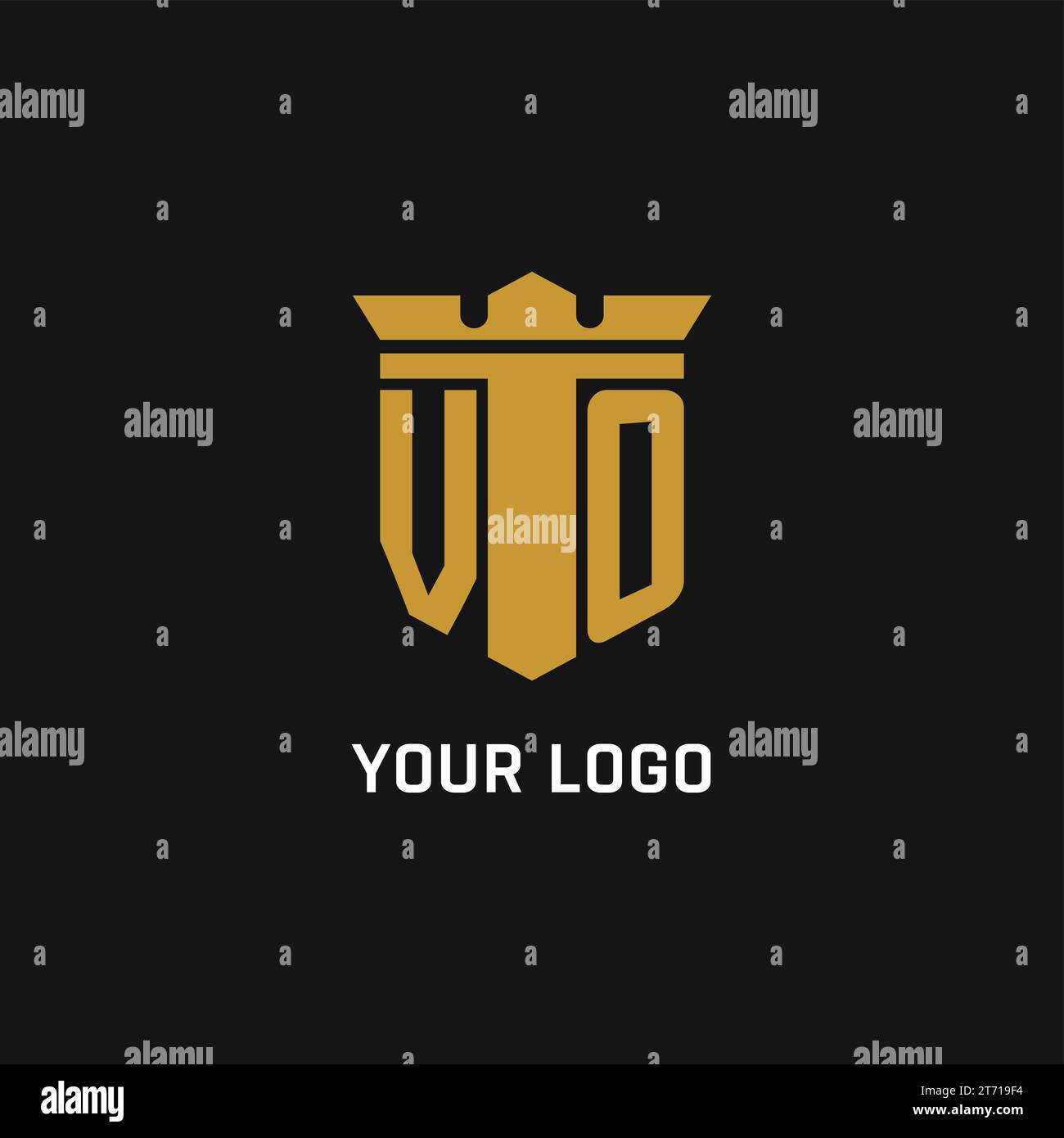 VO initial logo with shield and crown style design ideas Stock Vector