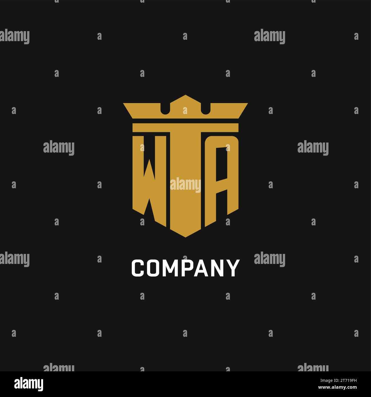 WA initial logo with shield and crown style design ideas Stock Vector