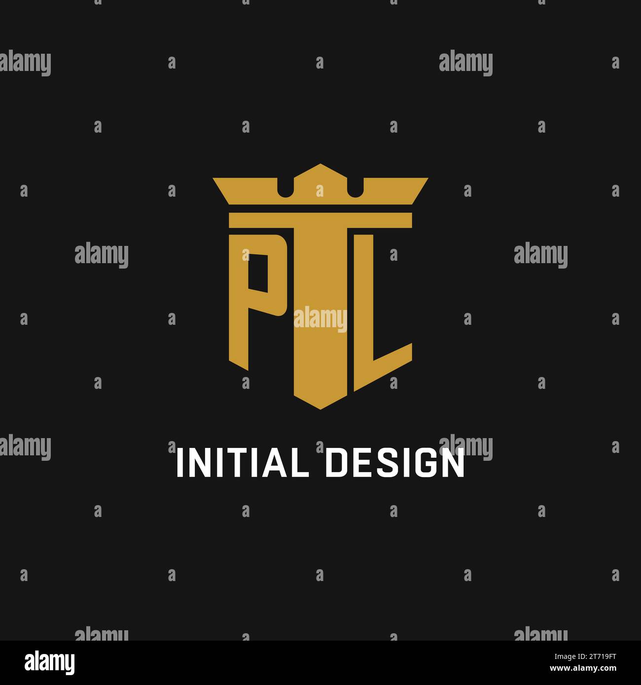PL initial logo with shield and crown style design ideas Stock Vector