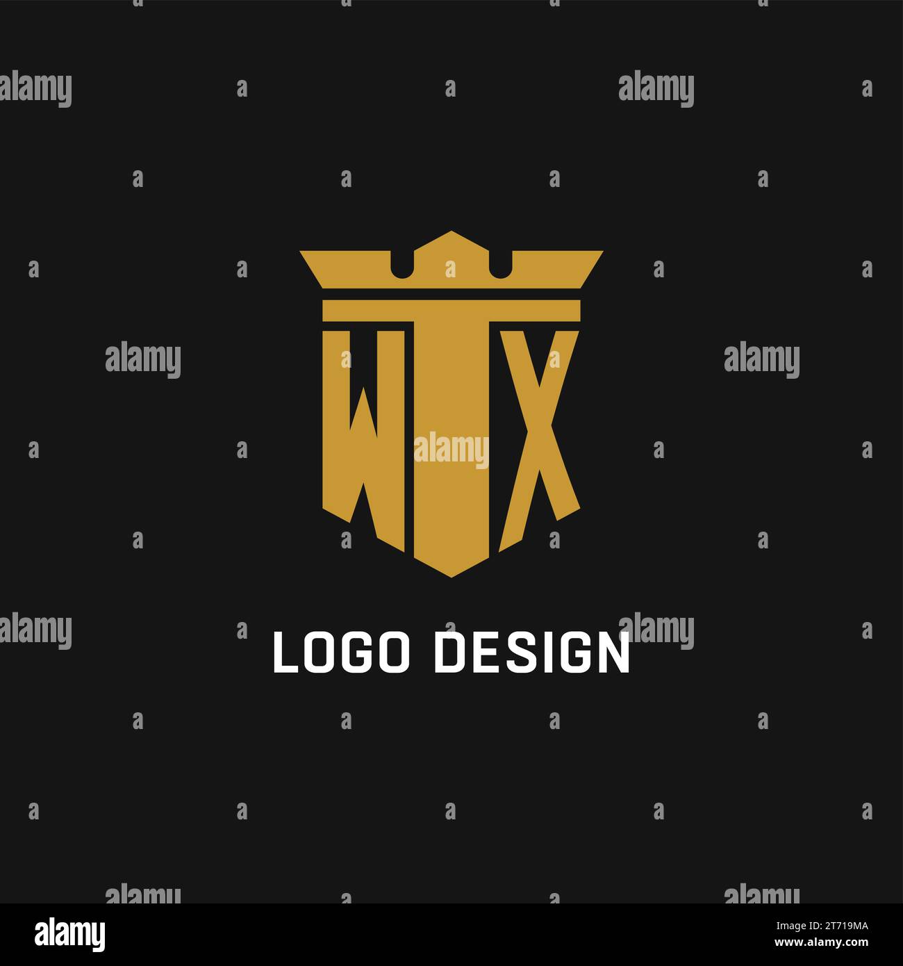WX initial logo with shield and crown style design ideas Stock Vector