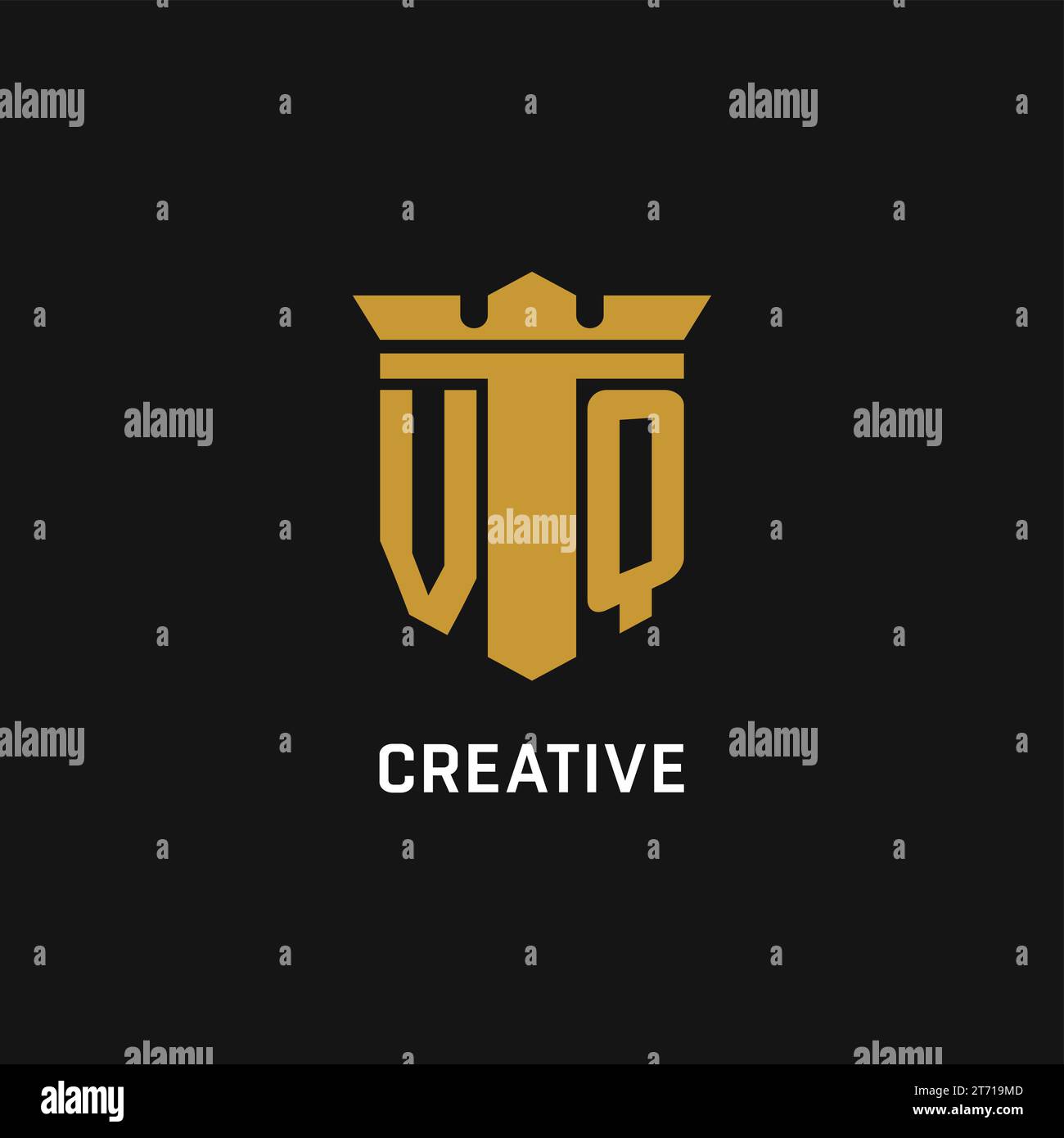 VQ initial logo with shield and crown style design ideas Stock Vector
