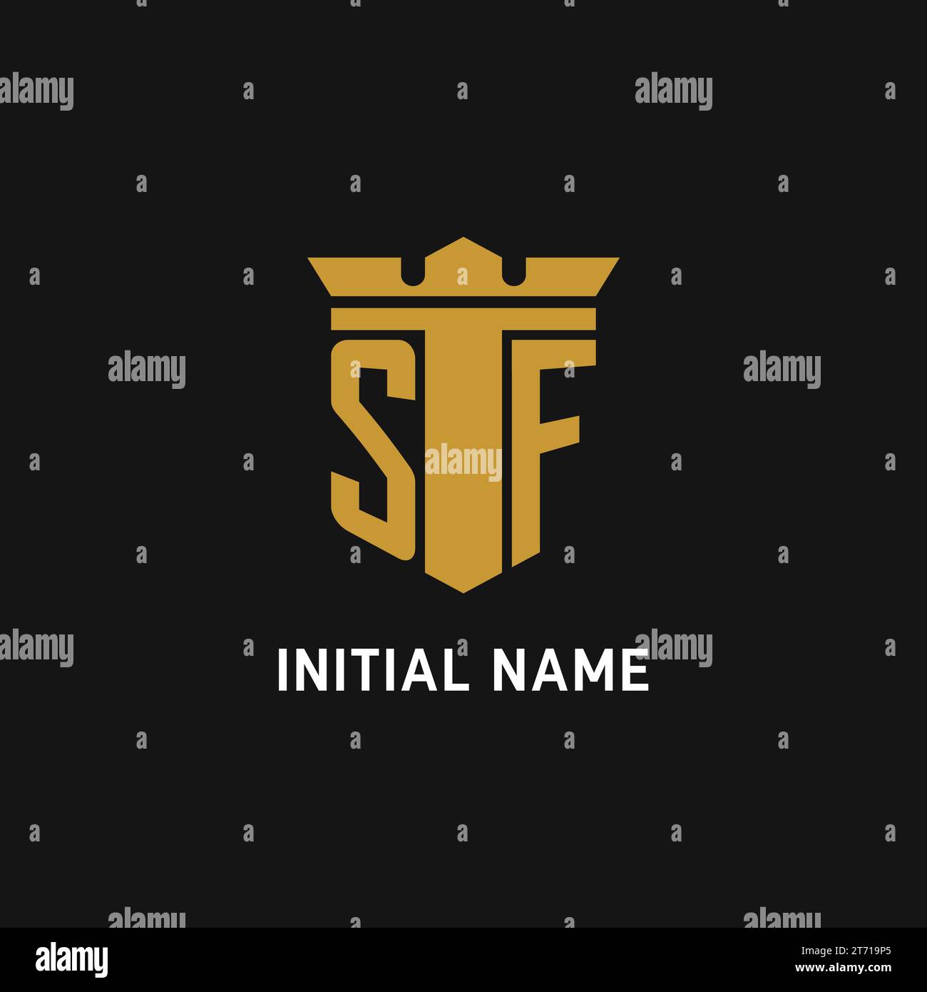 SF initial logo with shield and crown style design ideas Stock Vector