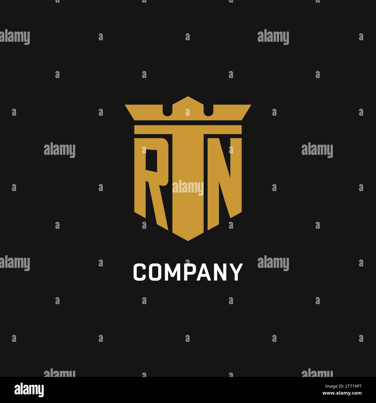 RN initial logo with shield and crown style design ideas Stock Vector