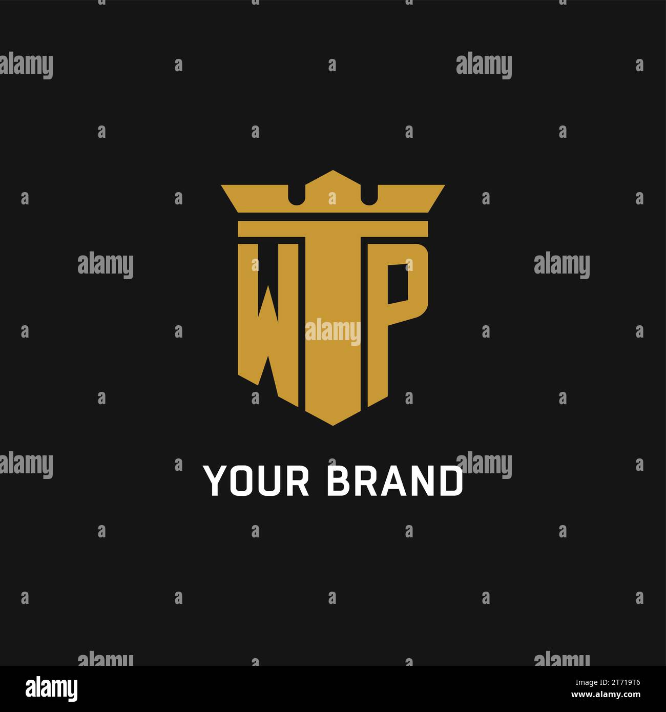 WP initial logo with shield and crown style design ideas Stock Vector