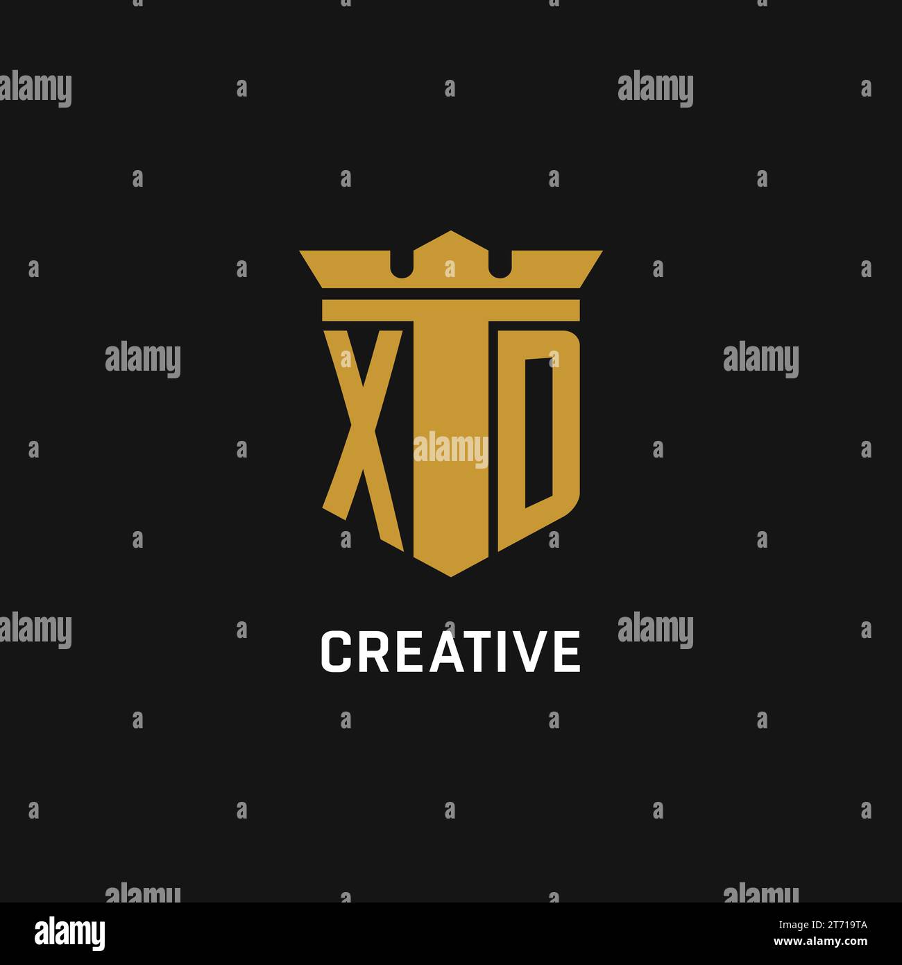 XD initial logo with shield and crown style design ideas Stock Vector