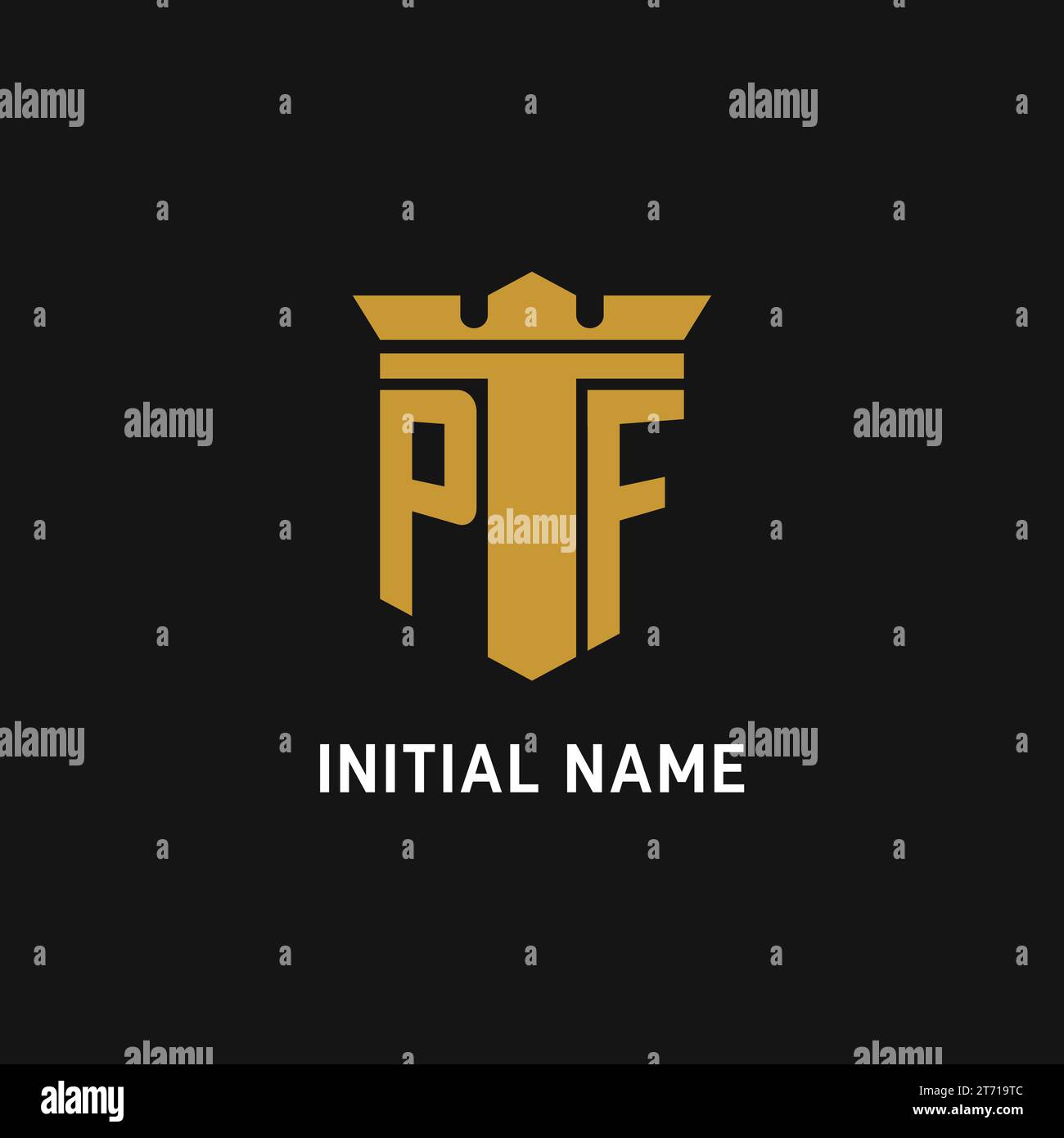 PF initial logo with shield and crown style design ideas Stock Vector