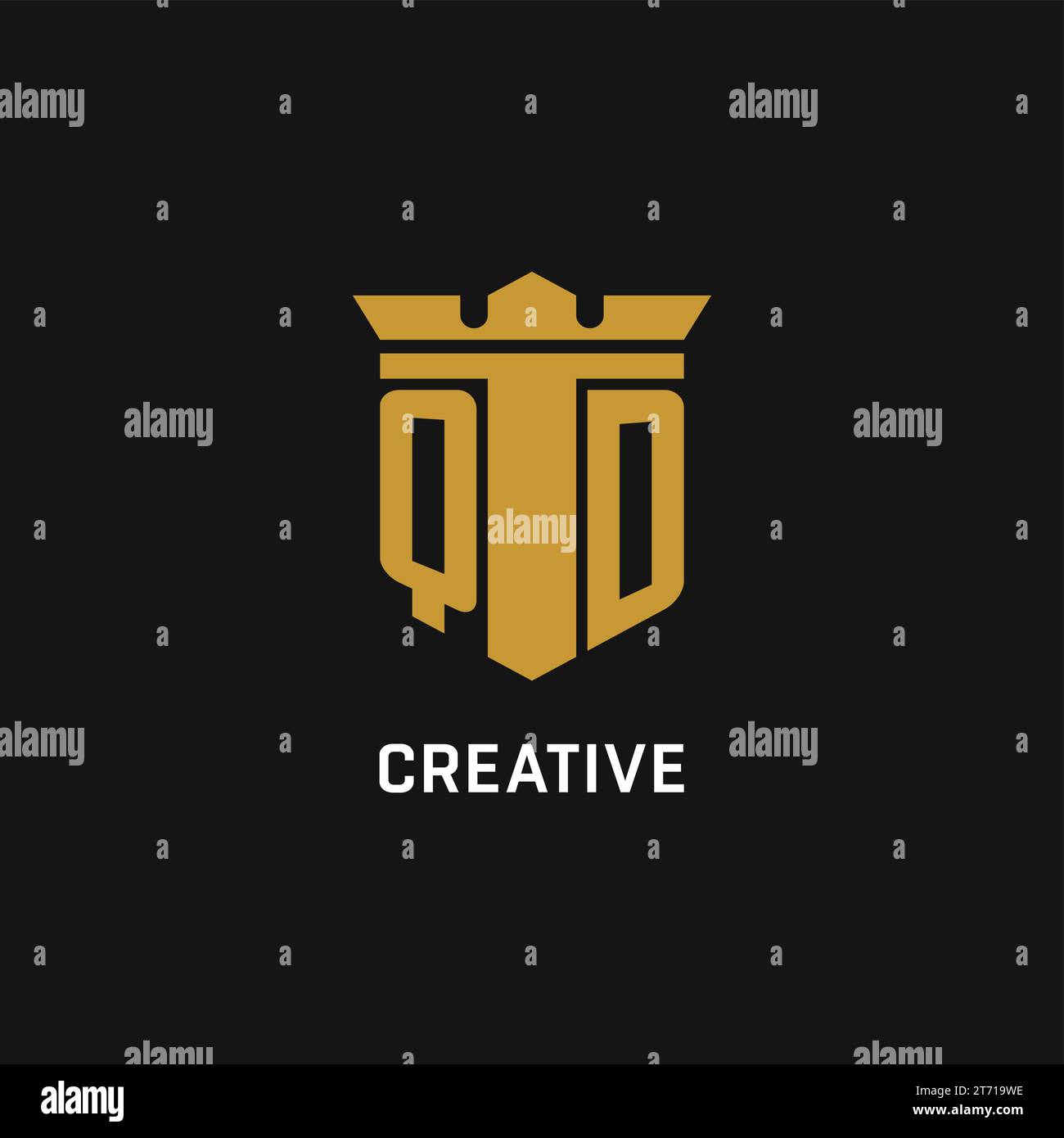 QD initial logo with shield and crown style design ideas Stock Vector