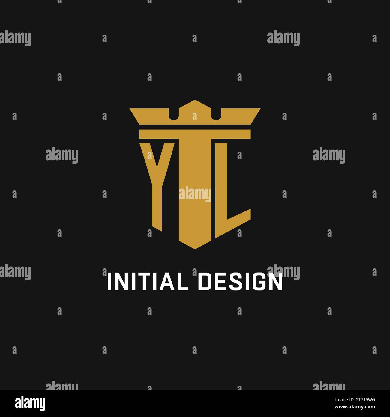 YL initial logo with shield and crown style design ideas Stock Vector