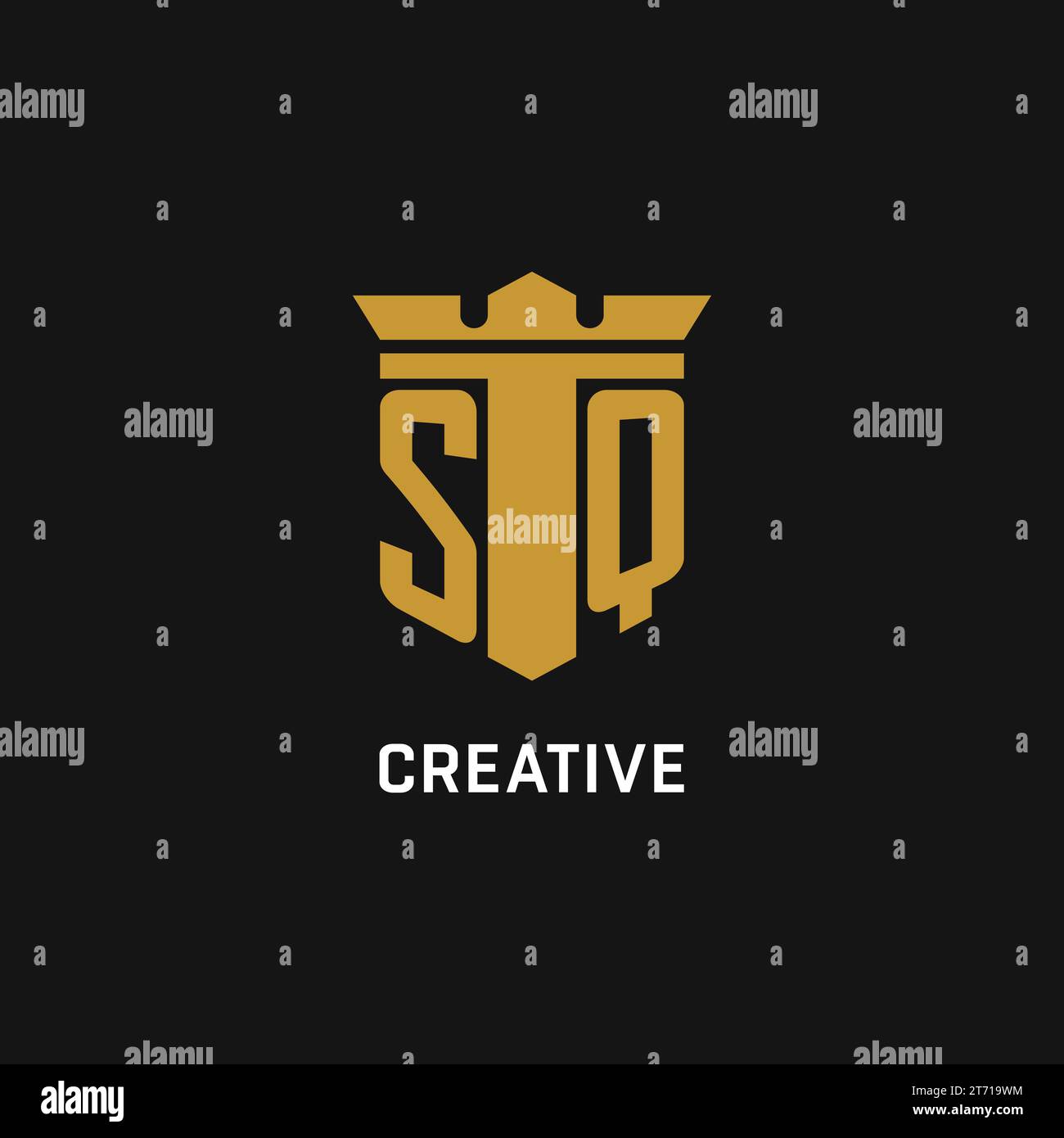 SQ initial logo with shield and crown style design ideas Stock Vector