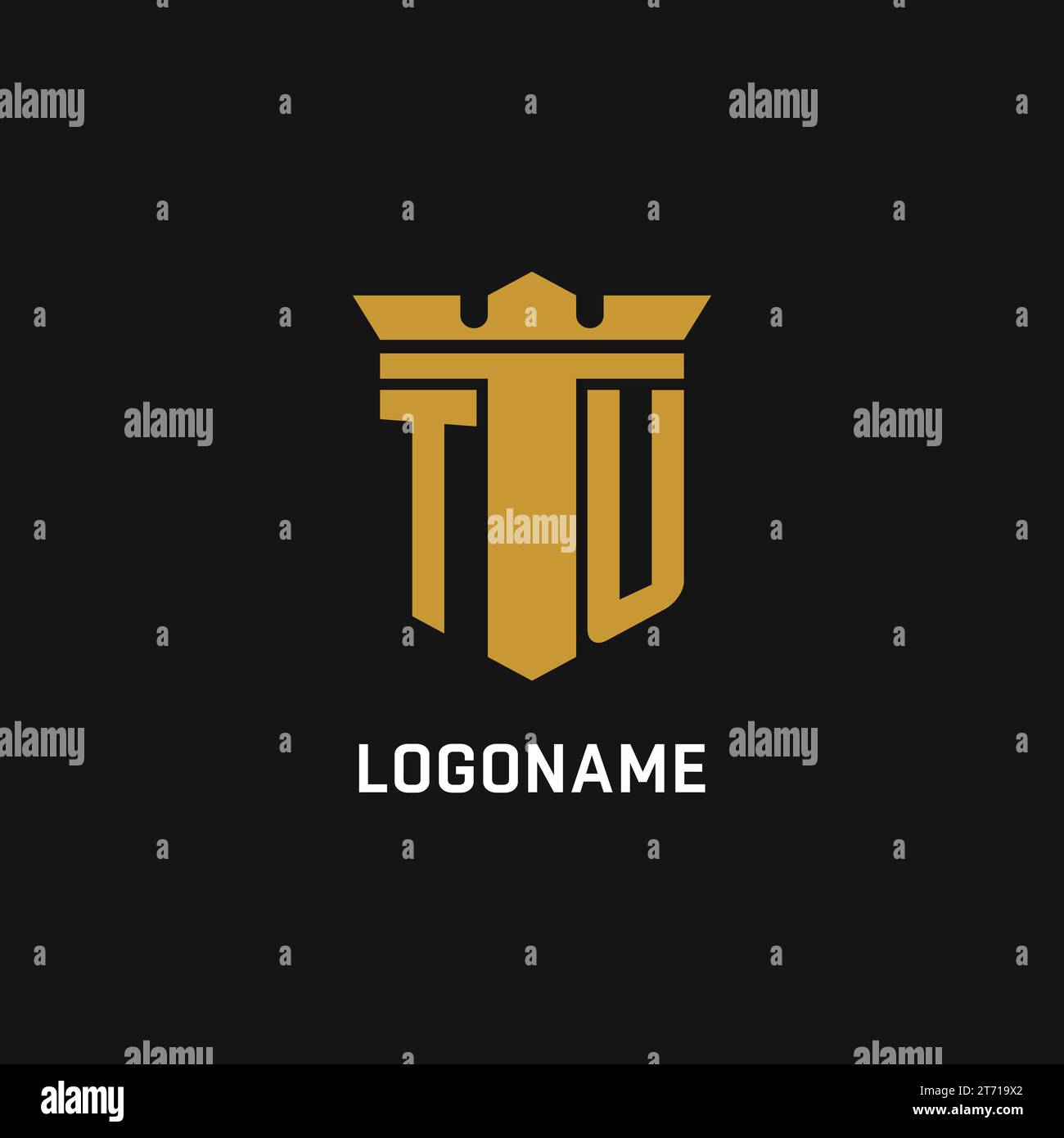 TU initial logo with shield and crown style design ideas Stock Vector