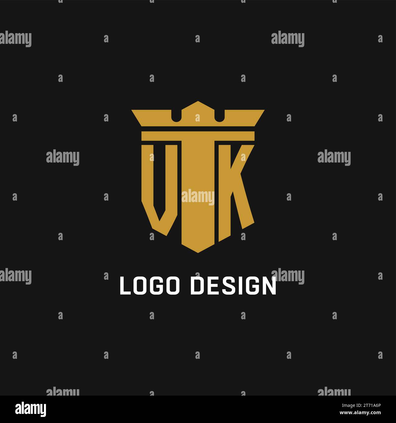 VK initial logo with shield and crown style design ideas Stock Vector
