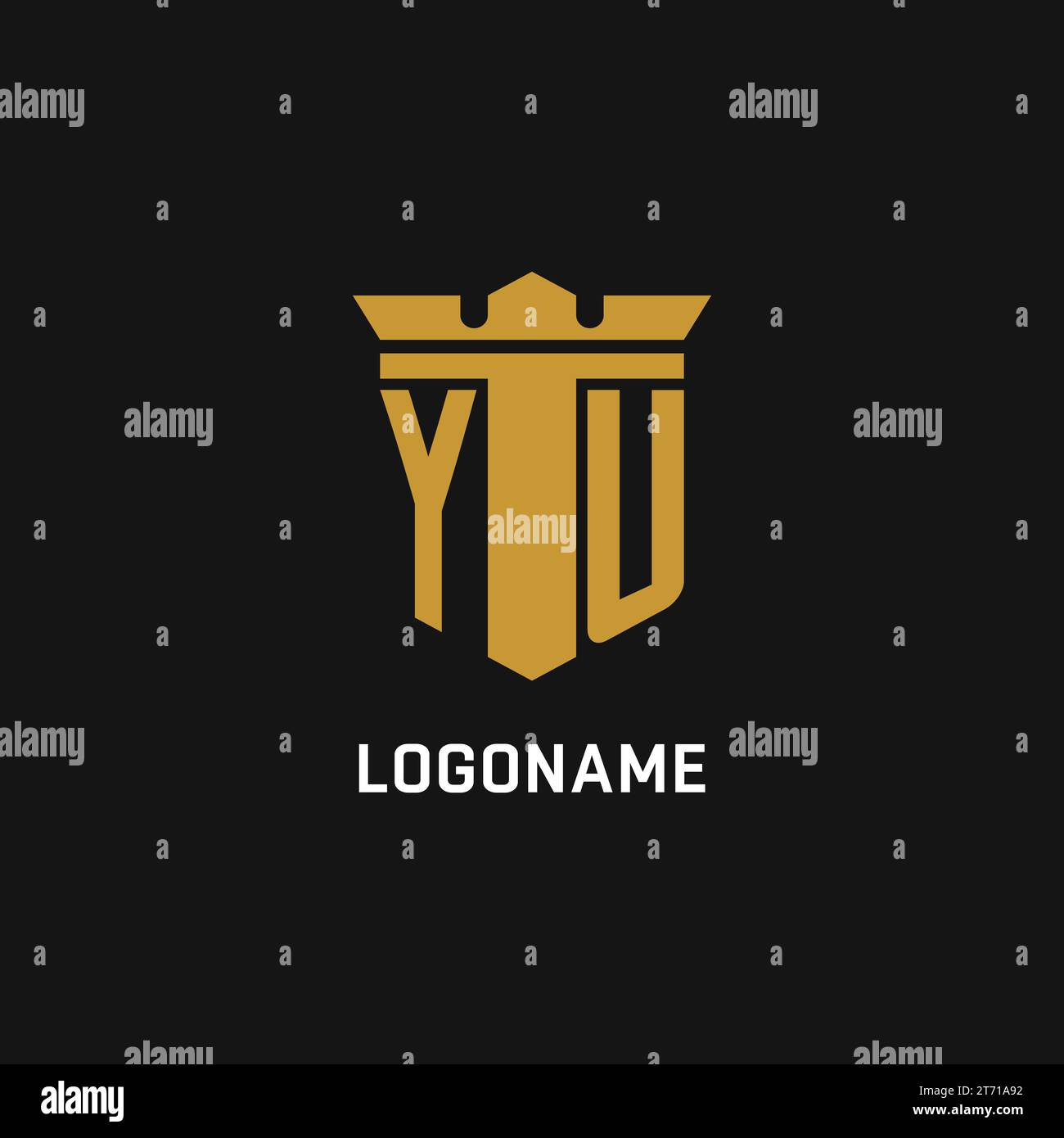 YU initial logo with shield and crown style design ideas Stock Vector